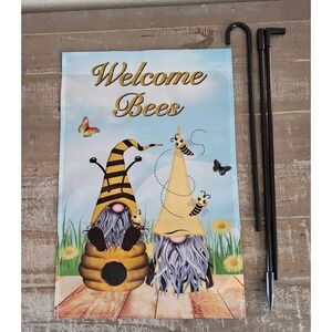 Welcome Bees Gnome Garden Flag Double‎ Sided Bee Spring Summer Yard Decor